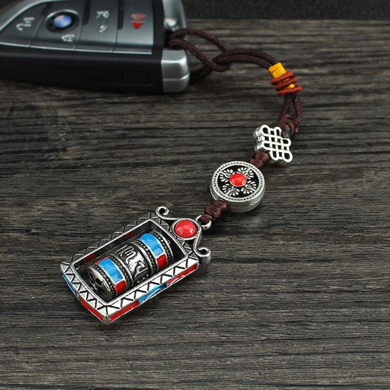 Buddha Stones Six True Words Prayer Wheel Rotation Knot Blessing Keychain Decoration Decorations BS 13