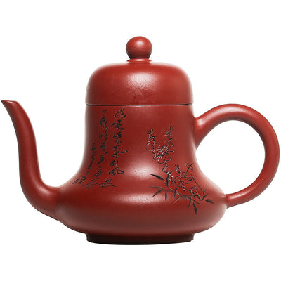 Buddha Stones Vintage Bamboo Peach Blossom Purple Clay Kung Fu Teapot Teapot BS 24