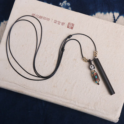 Buddha Stones Tibetan Ebony Wood Dzi Bead Peace Calm Necklace Pendant Necklaces & Pendants BS 2