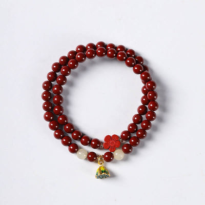 Buddha Stones Cinnabar Lotus Charm Double Wrap Blessing Bracelet Bracelet BS 7