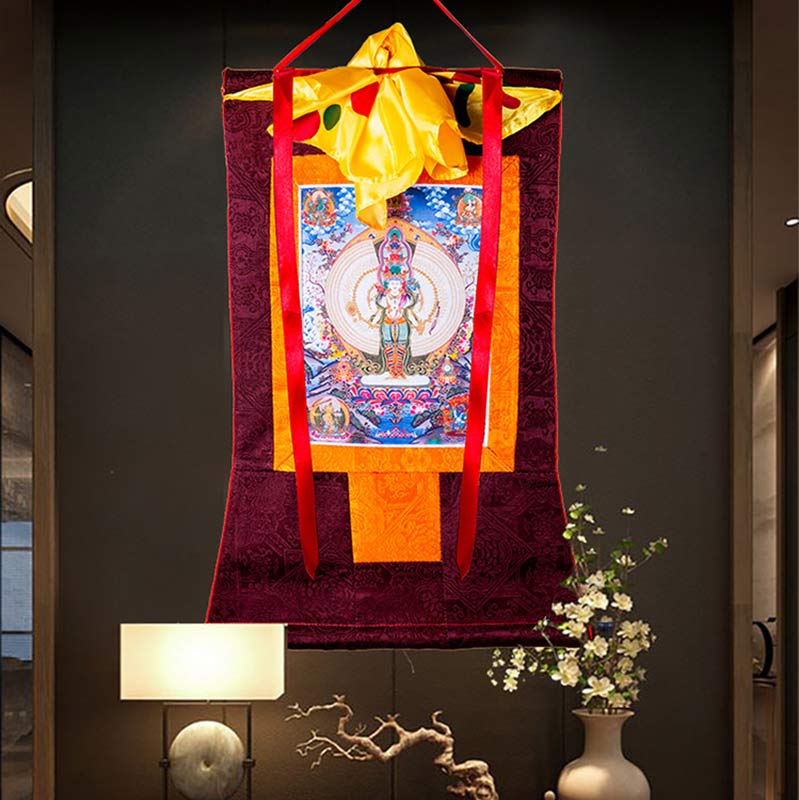 Buddha Stones Tibetan Thousand-handed Avalokitesvara Framed Thangka Blessing Decoration Decorations BS 1