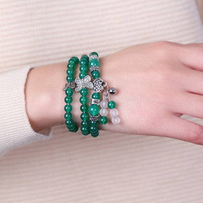 Buddha Stones Natural Green Agate Butterfly Support Bracelet Mala Bracelet BS 4