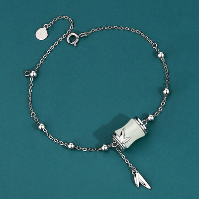 Buddha Stones 925 Sterling Silver 22K Gold Hetian White Jade Bamboo Leaf Luck Necklace Pendant Bracelet Bracelet Necklaces & Pendants BS 925 Sterling Silver Bracelet