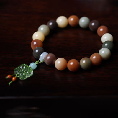 Buddha Stones Natural Multicolored Gradient Bodhi Seed Liuli Glass Charm Peace Bracelet Bracelet BS 16