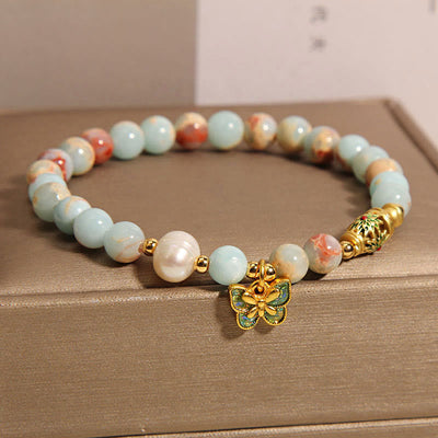 Buddha Stones Shoushan Stone Pearl Butterfly Wealth Bracelet Bracelet BS 2