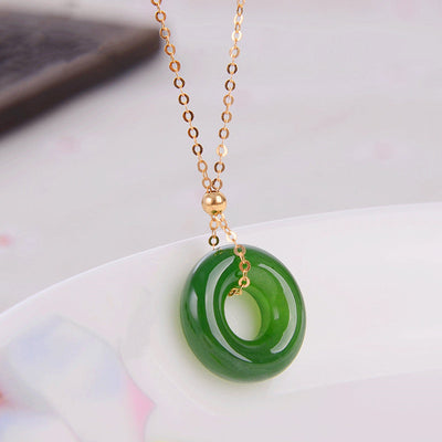 Buddha Stones Round Cyan Jade Healing 14K Gold Necklace Pendant Necklaces & Pendants BS 1