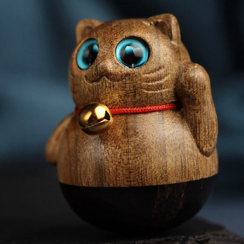 Buddha Stones Mini Lucky Cat Kitten Phoebe Zhennan Wood Blessing Decoration Decorations BS 10