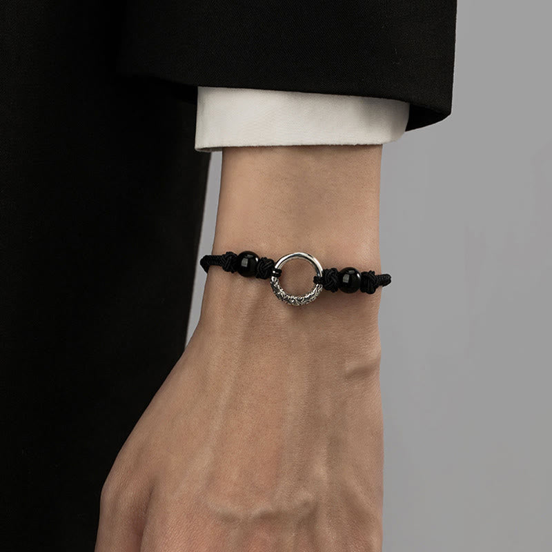 Buddha Stones 925 Sterling Silver Black Onyx Peace Buckle Protection Bracelet Bracelet BS 10