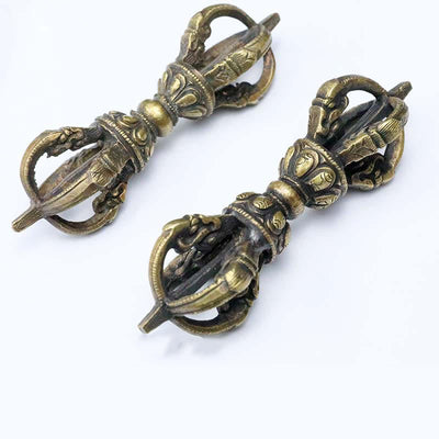 Buddha Stones Handmade Nepal Five Prong Three Prong Vajra Dorje Strength Copper Decoration Dorje BS 10