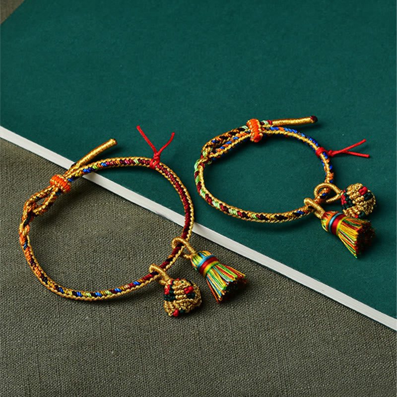 Buddha Stones Colorful Rope Luck Handmade Zongzi Golden Ball Charm Bracelet Bracelet BS 3