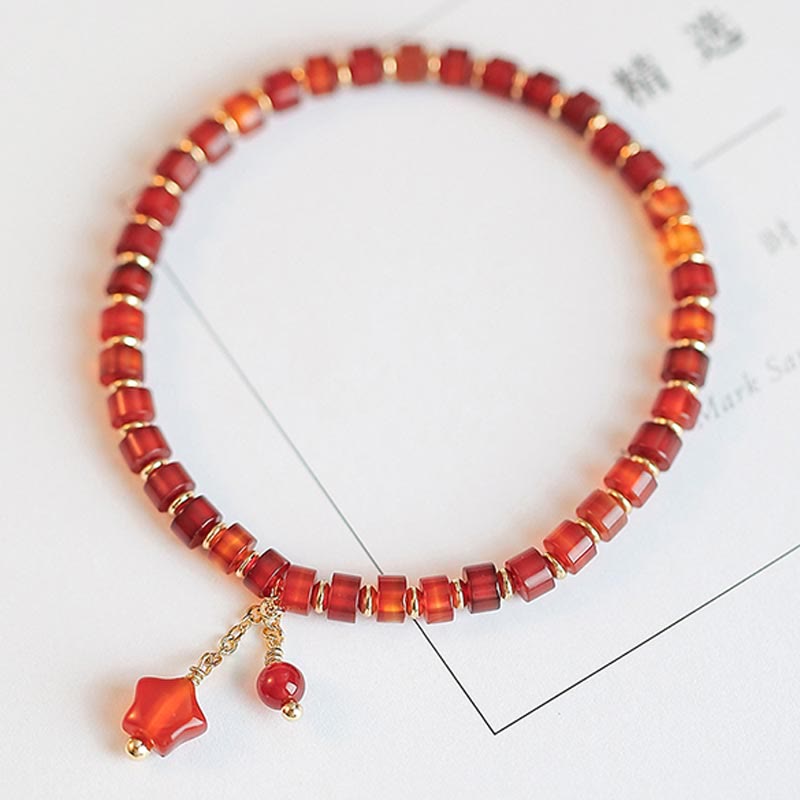 Natural Red Agate Endless Knot Four Leaf Clover Star Confidence String Bracelet Bracelet BS 16