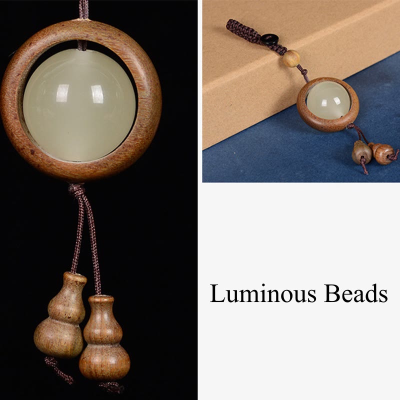 Porte-clés gourde porte-bonheur lumineux en bois de santal rouge, bois d'ébène et bois de santal vert Foviel