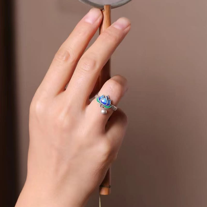 Buddha Stones Lotus Flower Pattern Enlightenment Ring Ring BS 12