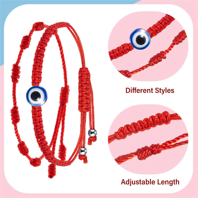 Buddha Stones 4Pcs Evil Eye Seven Knot Red String Protection Bracelet Bracelet BS 6