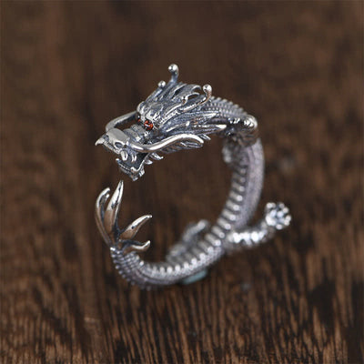 Foviel 925 Sterling Silver Dragon Luck Protection Ring