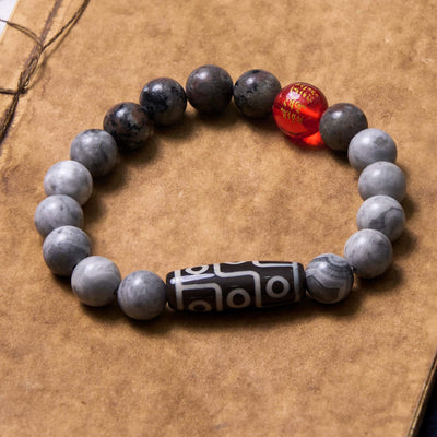 Buddha Stones Tibetan Nine-Eye Dzi Bead Picasso Jasper Positive Bracelet Bracelet BS 3