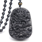 Foviel Black Obsidian Stone Dragon Fulfilment Pendant Necklace