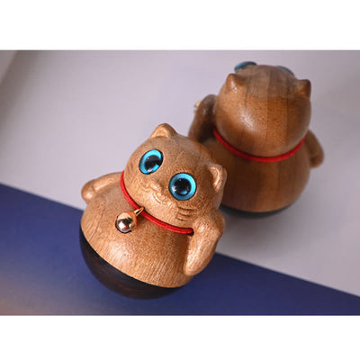 Buddha Stones Mini Lucky Cat Kitten Phoebe Zhennan Wood Blessing Decoration Decorations BS 19