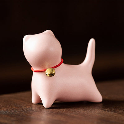 Buddha Stones Mini Small Cute Cat Tea Pet Ceramic Home Desk Figurine Decoration Decorations BS Standing Cat 5*2.5*4.5cm Pink