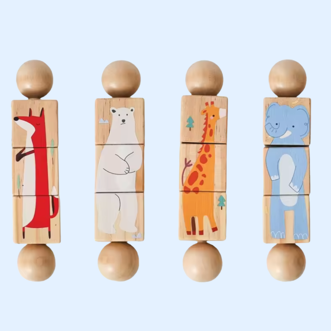 Jeu de Puzzle en Bois Fidtoy Spin & Match Animaux Amis pour Bébé, Apprentissage de la Motricité Fine
