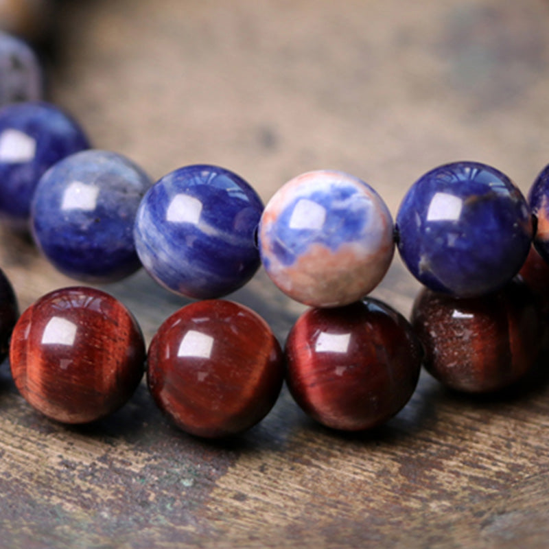 Buddha Stones Black Obsidian Sodalite Crystal Copper Strength Couple Bracelet - image 3