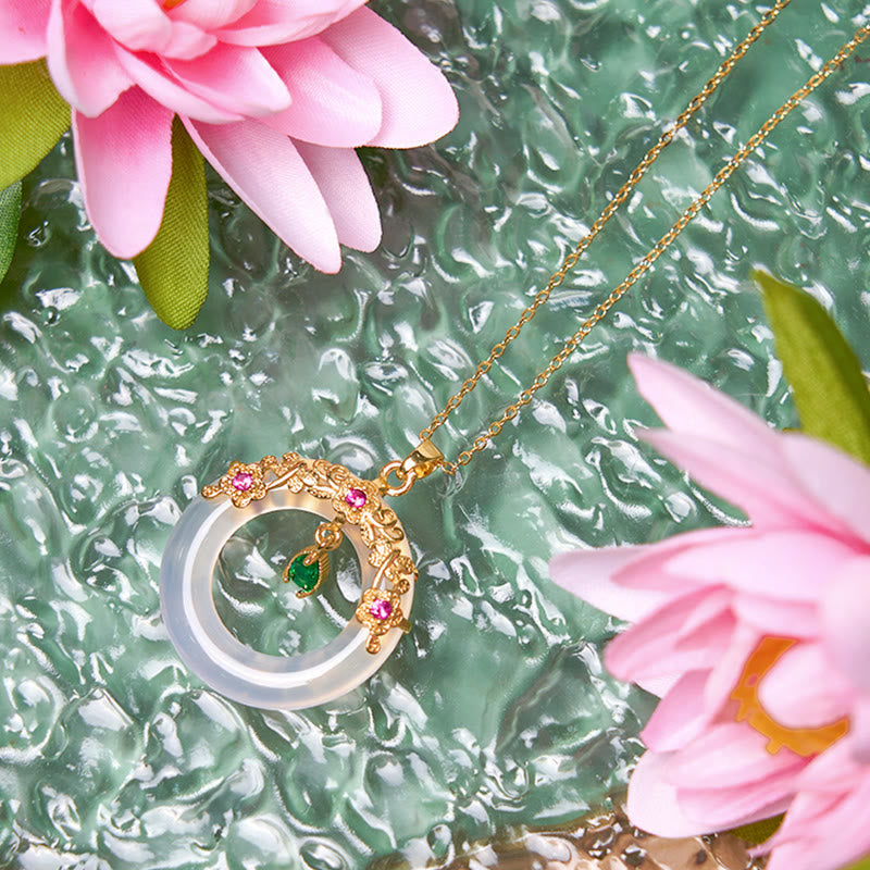 Buddha Stones Green Chalcedony Peace Buckle Design Strength Necklace Pendant 25