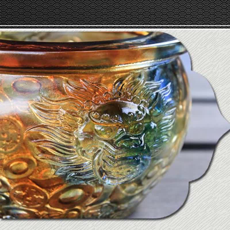 Buddha Stones Handmade Liuli Crystal Treasure Bowl Art Piece Home Decoration Decorations BS 15