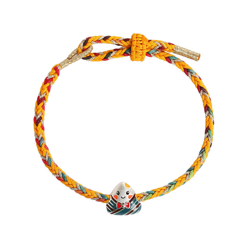 Buddha Stones 925 Sterling Silver Dragon Boat Festival Zongzi Pattern Luck Handmade Multicolored Rope Child Adult Bracelet Bracelet BS 11