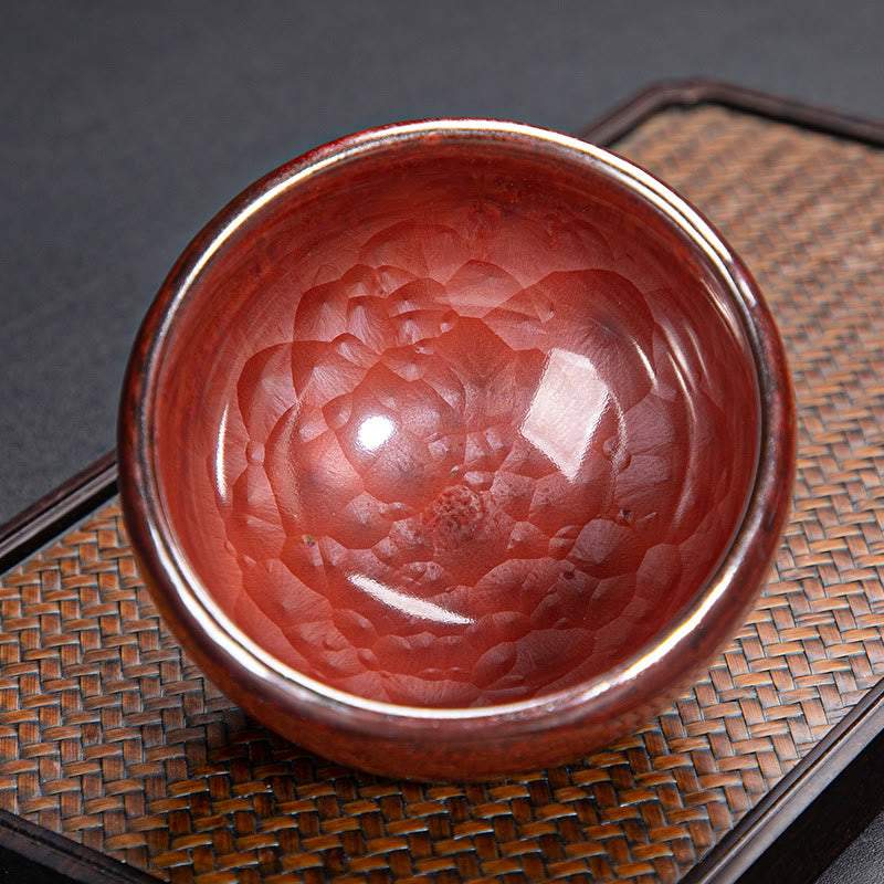 Buddha Stones Handmade Chinese Jianzhan Lotus Design Ceramic Teacup Kung Fu Tea Cup Jian Zhan Tea Cup BS Big 9.5cm*6.3cm*170ml