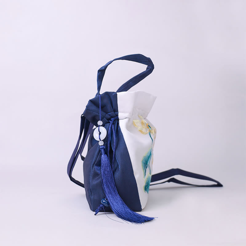 Buddha Stones Suzhou Embroidery Rabbit Lotus Epiphyllum Peony Magnolia Silk Tote Crossbody Bag Shoulder Bag Handbag Crossbody Bag BS 16