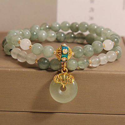 Buddha Stones Green Aventurine Peace Buckle Charm Luck Double Wrap Bracelet Bracelet BS Green Aventurine(Wrist Circumference 14-15cm)