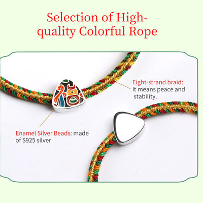 Buddha Stones 925 Sterling Silver Dragon Boat Festival Fu Character Zongzi Pattern Luck Handmade Multicolored Child Adult Bracelet Bracelet BS 7