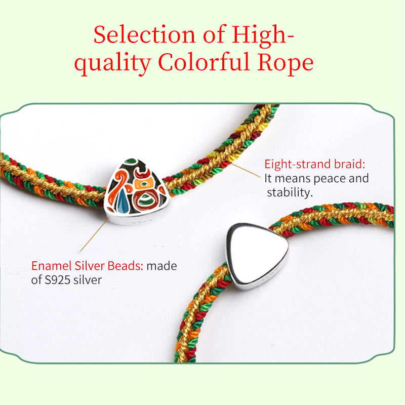 Buddha Stones 925 Sterling Silver Dragon Boat Festival Fu Character Zongzi Pattern Luck Handmade Multicolored Child Adult Bracelet Bracelet BS 7