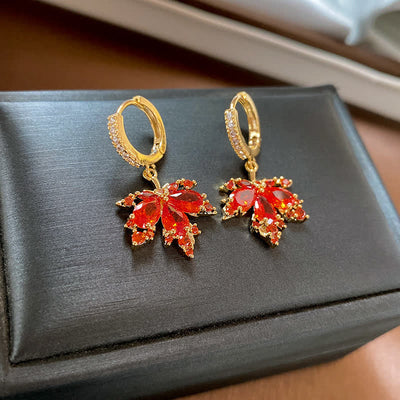 Buddha Stones Maple Leaf Zircon Luck Necklace Pendant Ring Earrings Necklaces & Pendants BS Round Earrings