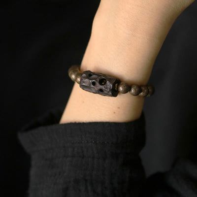 Buddha Stones Tibet Ebony Wood Copper Peace Balance Beaded Bracelet Bracelet BS 4