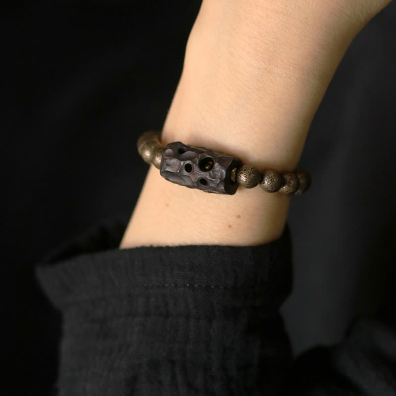 Buddha Stones Tibet Ebony Wood Copper Peace Balance Beaded Bracelet Bracelet BS 4