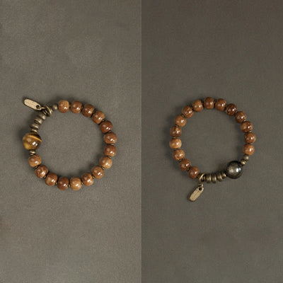 Buddha Stones Kuka Seed Tiger Eye Gold Sheen Obsidian Copper Wealth Luck Bracelet Bracelet BS 14