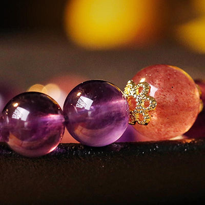 Buddha Stones Natural Citrine Amethyst Rutilated Quartz Prosperity Protection Bracelet Bracelet BS 8
