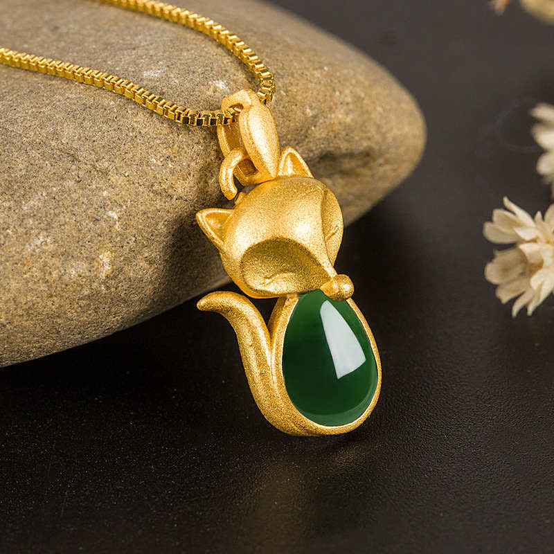 Buddha Stones Green Chalcedony Fox Pattern Courage Necklace Pendant Necklaces & Pendants BS Green Chalcedony(Strength♥Courage)