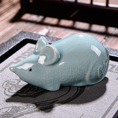 Buddha Stones Chinese Zodiac Wealth Ceramic Tea Pet Home Figurine Decoration Decorations BS Rat 9.5cm*5cm*4.5cm