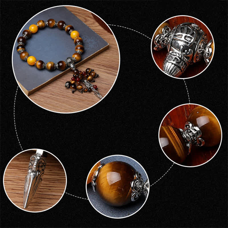 Buddha Stones Natural Tiger Eye Red Agate Dragon Vein Agate Stone Vajra Dorje Power Healing Bracelet Car Decoration Bracelet BS 9