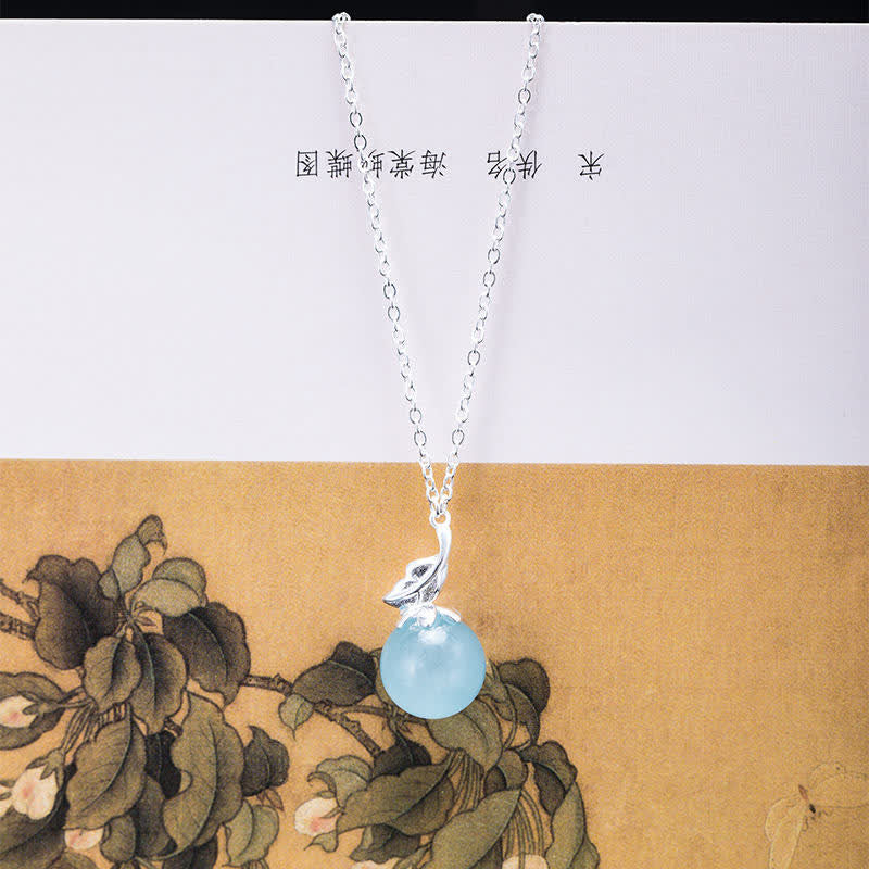 Buddha Stones 925 Sterling Silver Natural Aquamarine Leaf Flower Peace Earrings Necklace Earrings BS Leaf Aquamarine Necklace