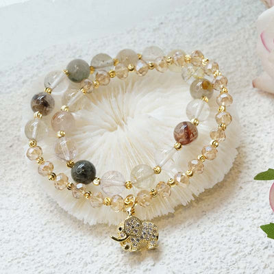 Buddha Stones Rose Quartz Elephant Healing Energy Charm Bracelet Bracelet BS 6