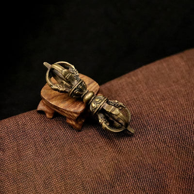 Buddha Stones Handmade Nepal Five Prong Three Prong Vajra Dorje Strength Copper Decoration Dorje BS 3