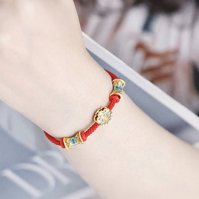Buddha Stones Dunhuang 925 Sterling Silver Lotus Drum New Beginning Red Rope Bracelet Bracelet BS 8