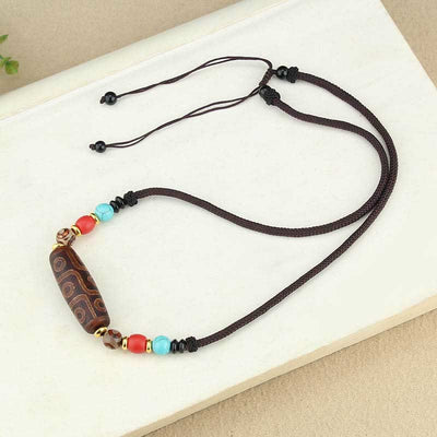 Buddha Stones Tibetan Nine-Eye Dzi Bead Three-eyed Dzi Bead Protection String Necklaces Pendant Necklaces & Pendants BS 11