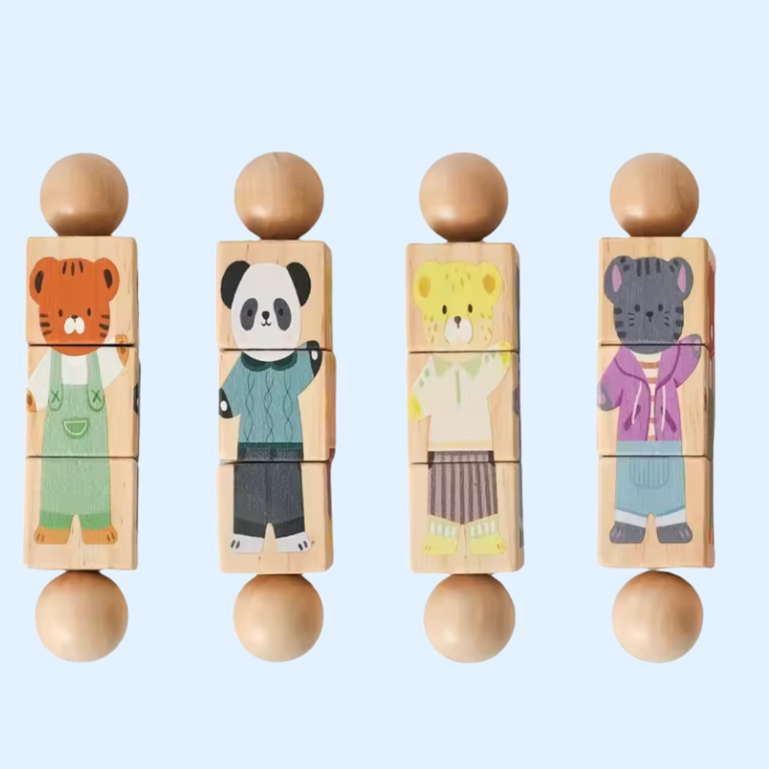 Jeu de Puzzle en Bois Fidtoy Spin & Match Animaux Amis pour Bébé, Apprentissage de la Motricité Fine