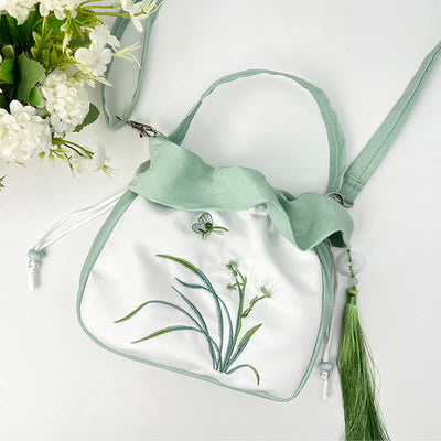 Buddha Stones Suzhou Embroidery Camellia Magnolia Peony Lotus Silk Tote Crossbody Bag Shoulder Bag Handbag Crossbody Bag BS 17