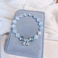 Buddha Stones Cat's Eye Crystal Peach Blossom Bell Fu Character Charm Support Bracelet 1