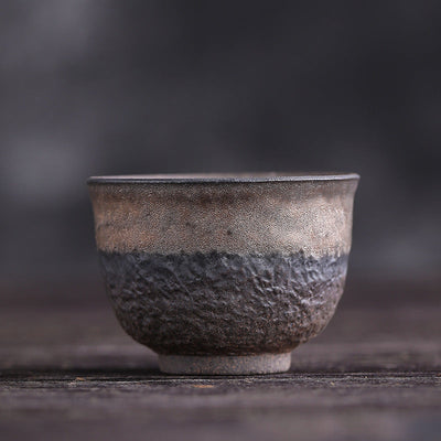 Buddha Stones Simple Brown Striped Texture Ceramic Teacup Kung Fu Tea Cup Bowl Cup BS Stone Pattern 5.9cm*4.2cm*60ml